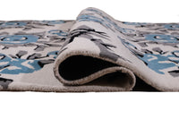 Floral Tuffted Blue Wool Rug